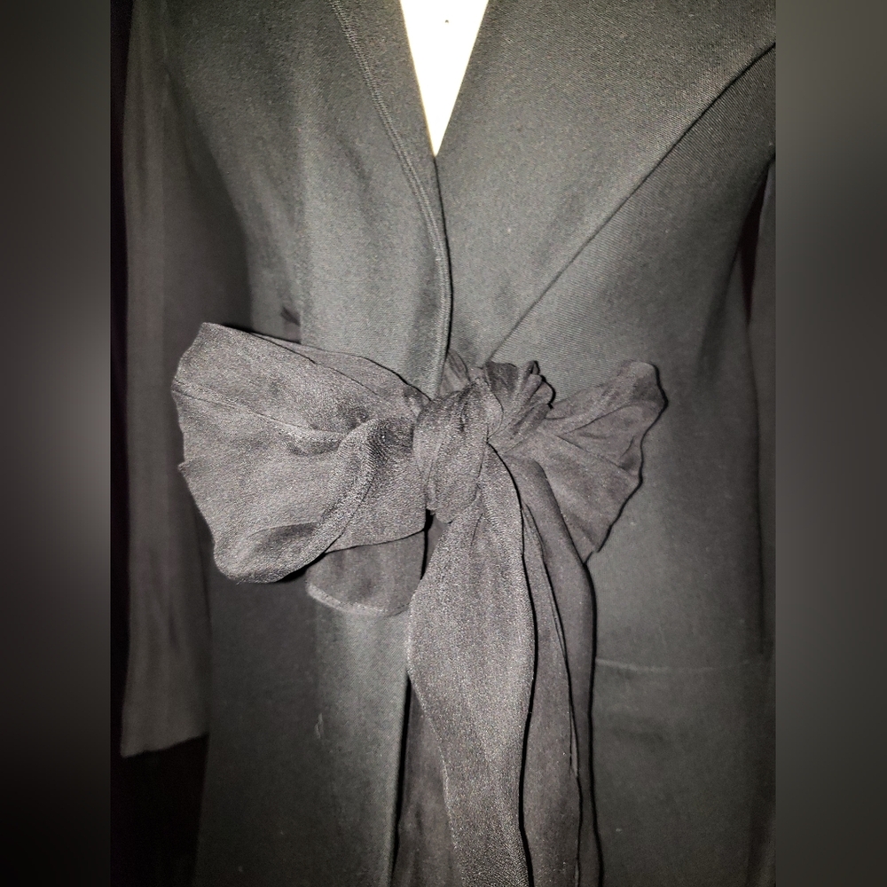 Yohji Yamamoto Black 100% wool 100% silk wraparound dresscoat